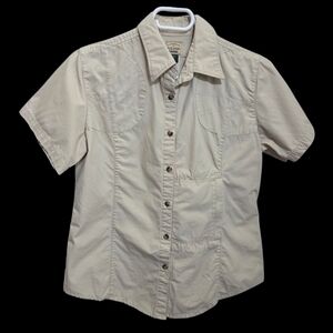 Filson Womans  Tan Button Down Shirt Classic Short Sleeve Size 8